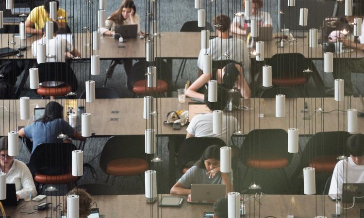 Students in the main study area of the GT Library.