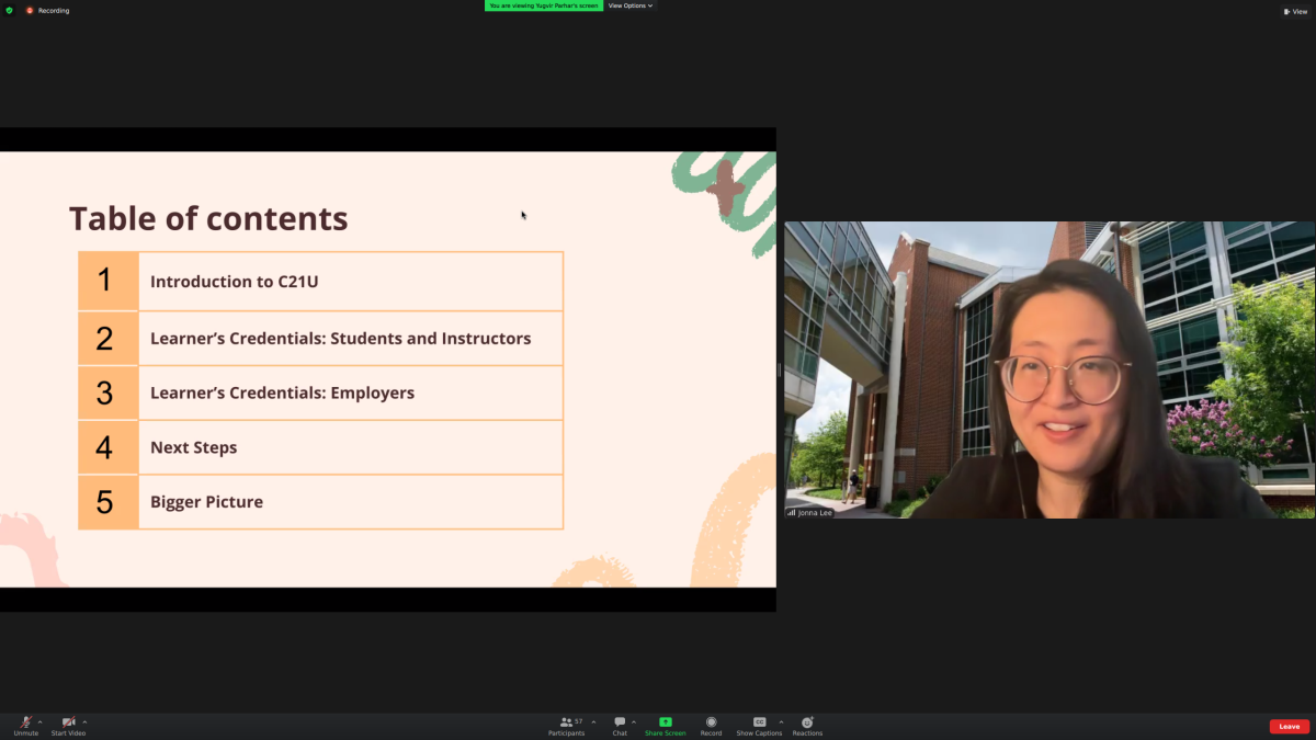 Screenshot of presentation, showing a slide and speaker video.