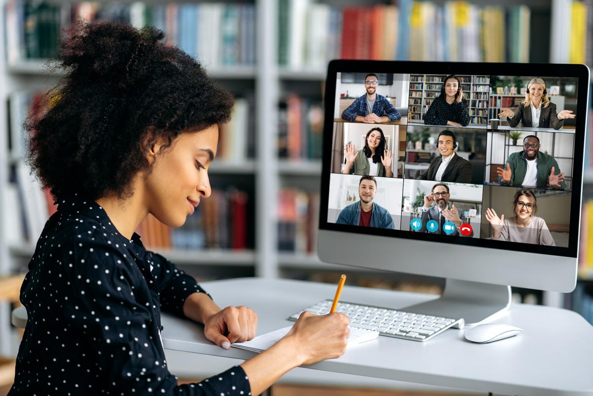 African American female student studying remotely.