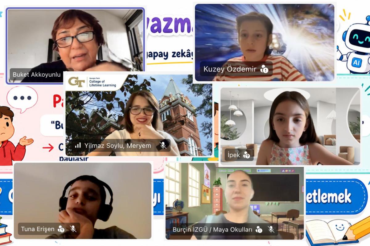 A collage of photos of 4th-grade students and instructors during a Teams meeting.
